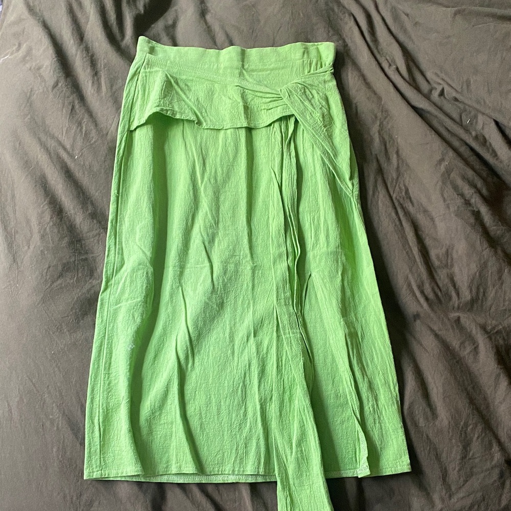 SHEIN Lime Green Wrap Midi Skirt